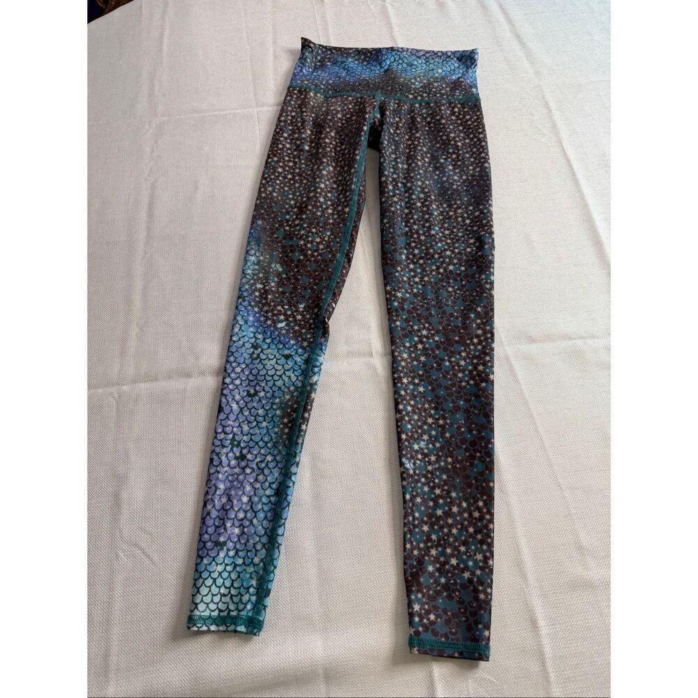 Teeki Women's Athletic Yoga Leggings Stars Mermaid Teal Purple Print Size XS